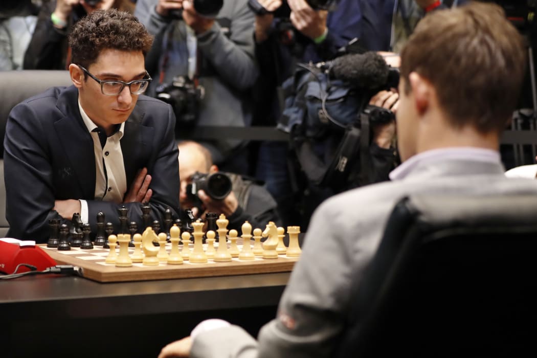 Fabiano Caruana prepares to play in the tie-break matches.