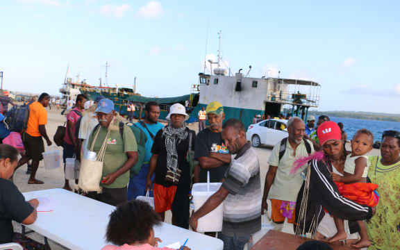 Evacuees from Ambae being registered as they arrive at Espiritu Santo.