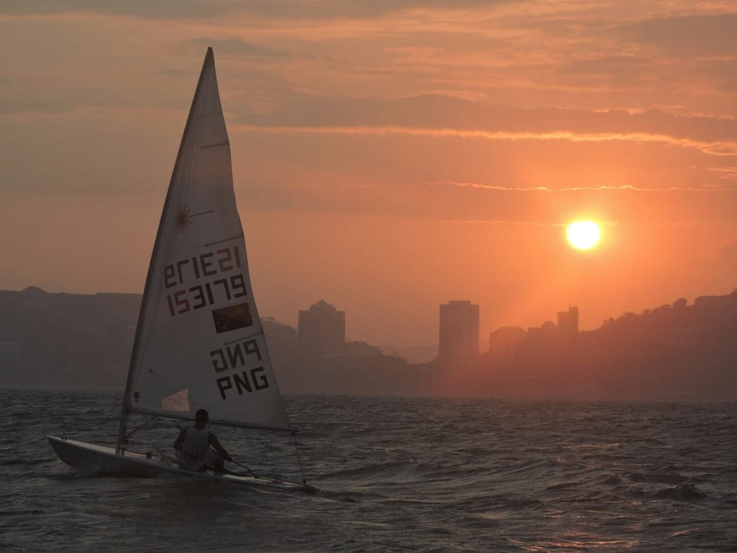 PNG sailor Te Ariki Numa out on his boat having an evening session.