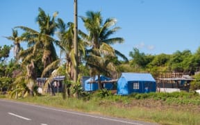 Blue tents dot the post-Cyclone Winston landscape of Fiji.
