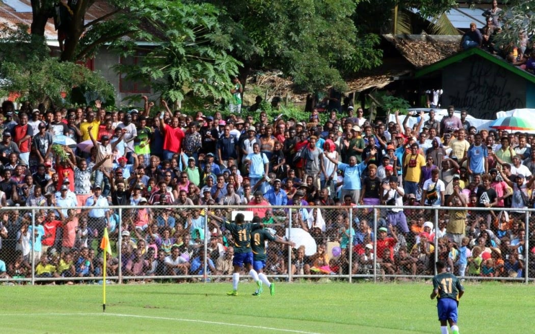Solomon Islands celebrate a goal in Honiara.
