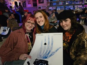Lucy Donaldson, Maia Rose and Izzy Benstone at a Lorde listening party in Christchurch.