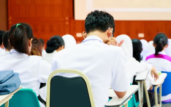 Students  sit on chair  interior classroom learning in education university