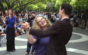 Huia Welton dances at her wedding with her new husband.