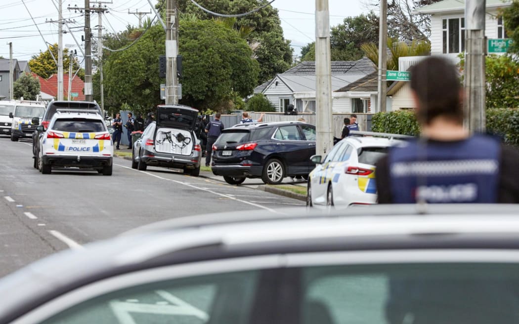 Police negotiators speak with a man at a Lower Hutt home as a school in the area is locked down as a precaution. 27 February 2024.