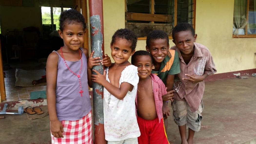 Children in the Nadalei evacuation centre - the Catholic School classrooms - on 26 February 2016.