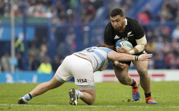 Atu Moli playing for the All Blacks against Argentina.