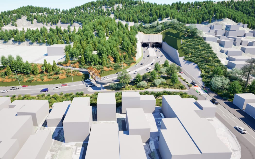 Artist's impression of the Mt Victoria tunnel seen from Hataitai. The NZTA has unveiled its proposals for State Highway 1 in Wellington, which would see a second Mount Victoria tunnel.