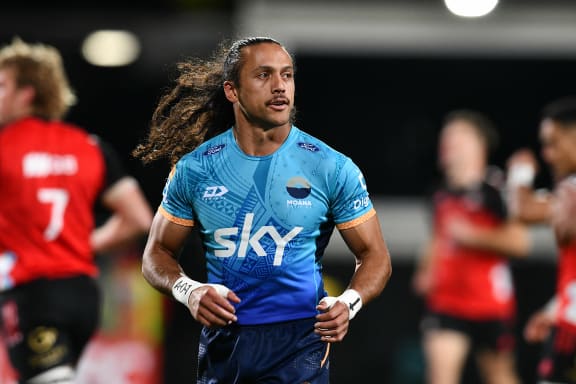 Moana Pasifika's Ereatara Enari is seen during the Super Rugby Pacific match between Crusaders and Moana Pasifika at Orangetheory Stadium in Christchurch on April 7, 2023. (Photo by Sanka VIDANAGAMA / AFP)