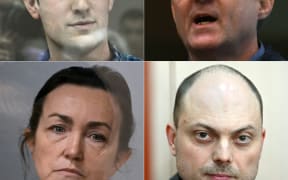 (L-R, top to bottom) US journalist Evan Gershkovich; Paul Whelan, a former US Marine; Alsu Kurmasheva, a US-Russian journalist for Radio Free Europe/Radio Liberty; and Russian opposition activist Vladimir Kara-Murza.