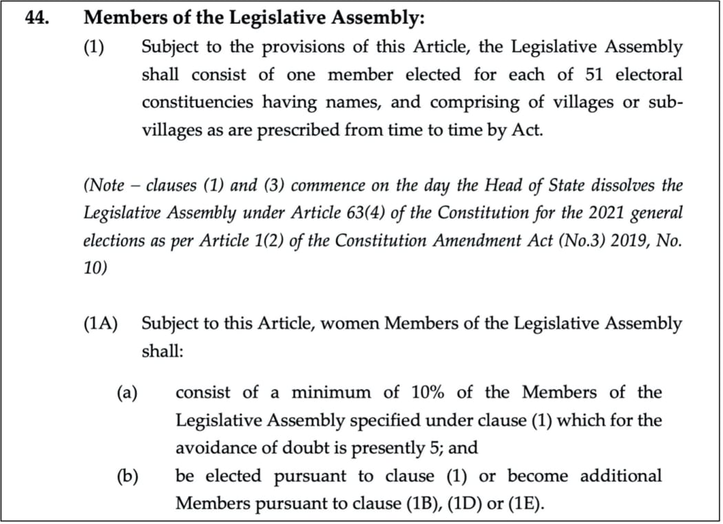 Part of Article 44 of Samoa's Constitution Amendment Act 2019