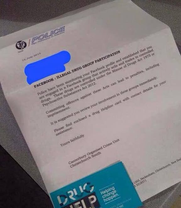 The letter advising Facebook users they are being watched by police.