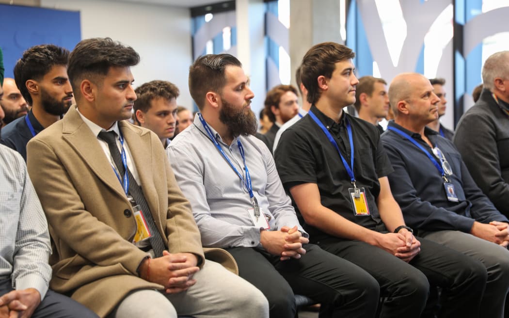 Recruits from wing 390 at the powhiri for the opening of the new campus in Auckland