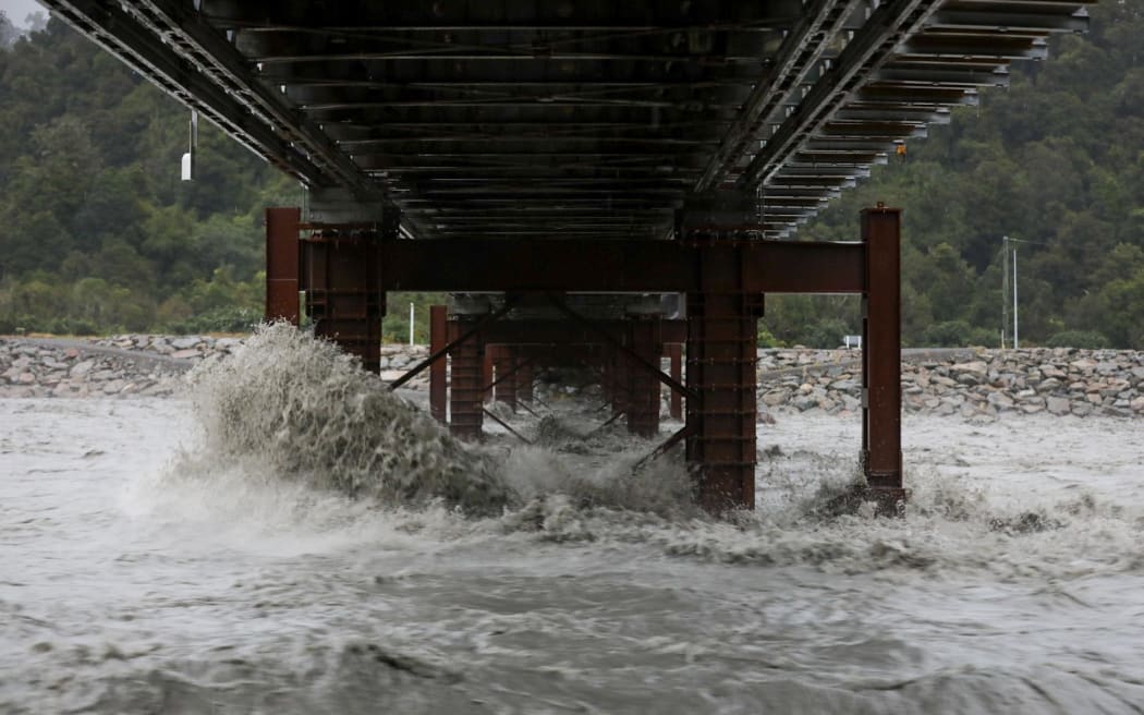 The Waiho River sitting above 8m as rain hits the West Coast.