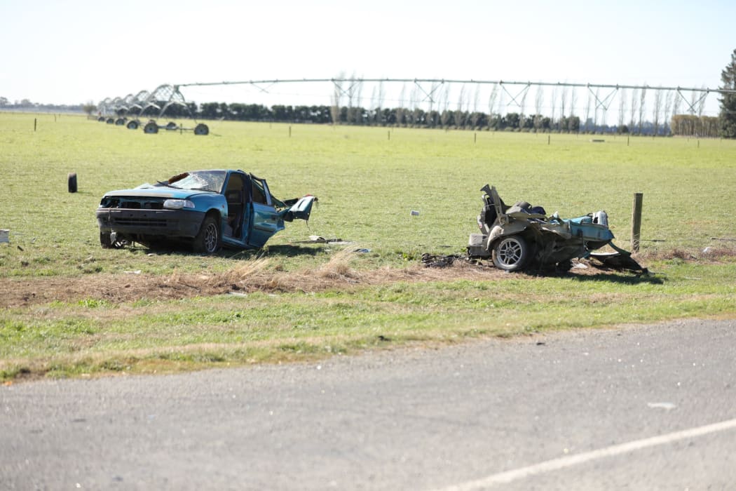 The remains of a vehicle involved in the fatal crash near Ashburton that claimed three lives.