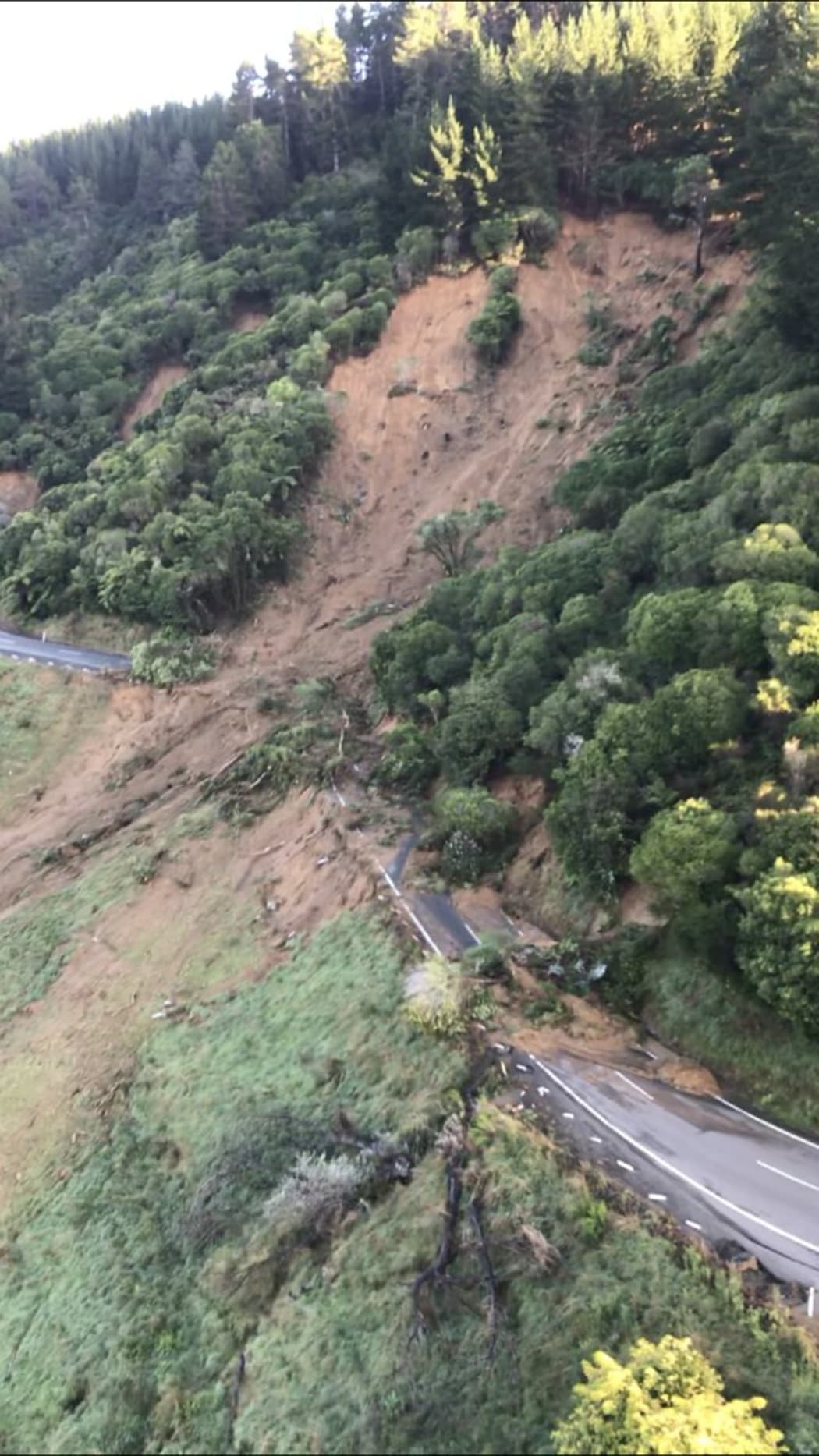 Slips on the Tākaka Hill Rd after Cyclone Gita in February 2018.