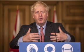 Britain's Prime Minister Boris Johnson speaking at a media conference on the Covid-19 pandemic.