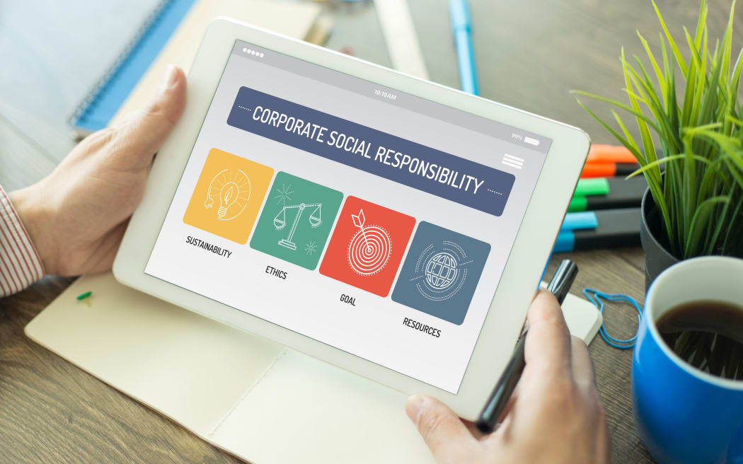 CORPORATE SOCIAL RESPONSIBILITY CONCEPT ON TABLET SCREEN