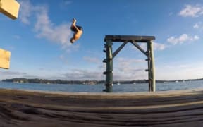Bruce Hopkins mid-somersault