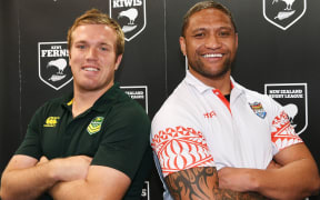 Manu Vatuvei, (right), and Australian international Jake Trbojevic announce the much anticipated match up
