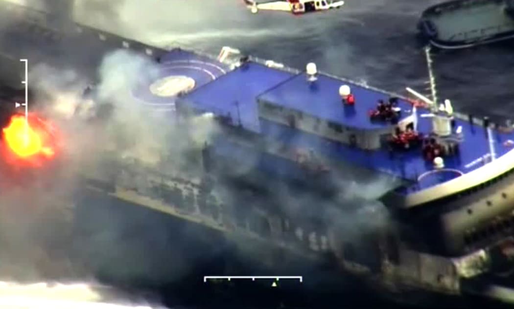 A photo grab taken from a video made available by the Guardia costiera, Italy's coast guard organisation.