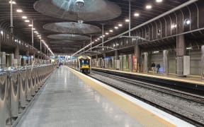 An Auckland Transport-branded train at Britomart/Waitematā Station.
