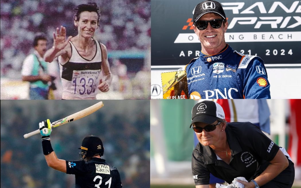 Clockwise from top left, Lorraine Moller, Scott Dixon, Val Smith, and Martin Guptill have been recognised in the 2025 New Year's Honours.