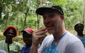 Simon Coley in Boma village, Sierra Leone.