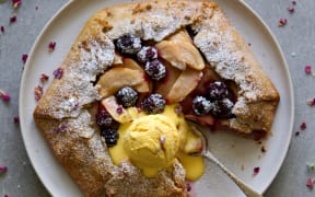 GF pear and blackberry galette w/ walnut pastry
