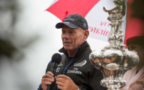 Grant Dalton speaking to crowds at the parade held in Auckland, 6 July 2017.