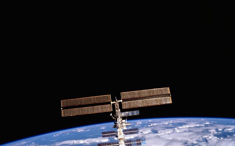 International Space Station (ISS), photographed from the Shuttle Orbiter Discovery.
