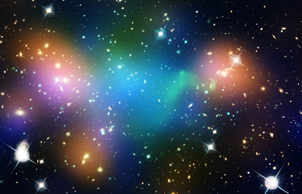 The core of the merging galaxy cluster Abell 520, formed from a violent collision of massive galaxy clusters.