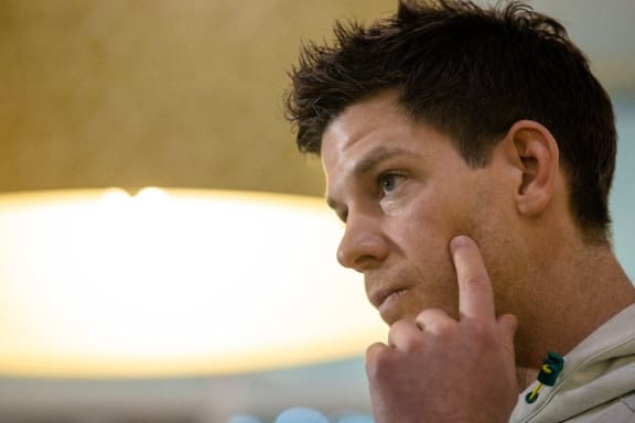 Australia cricket team captain Tim Paine listens a question during a press conference to discuss his preparation to defend the Ashes against England this summer, at the National Cricket Centre in Brisbane on June 14, 2021.
