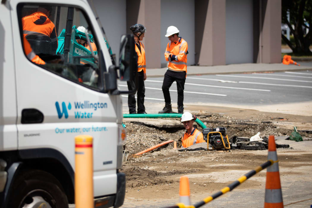 Wellington Water repair crew fix a burst pipe