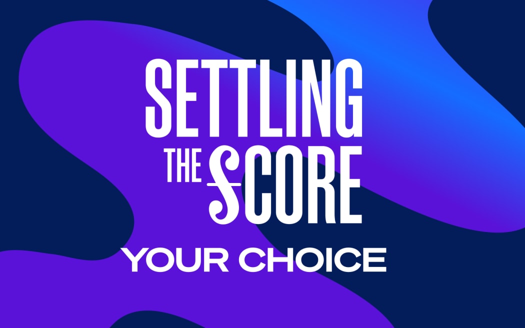 Settling The Score: Your Choice text on a swirly background