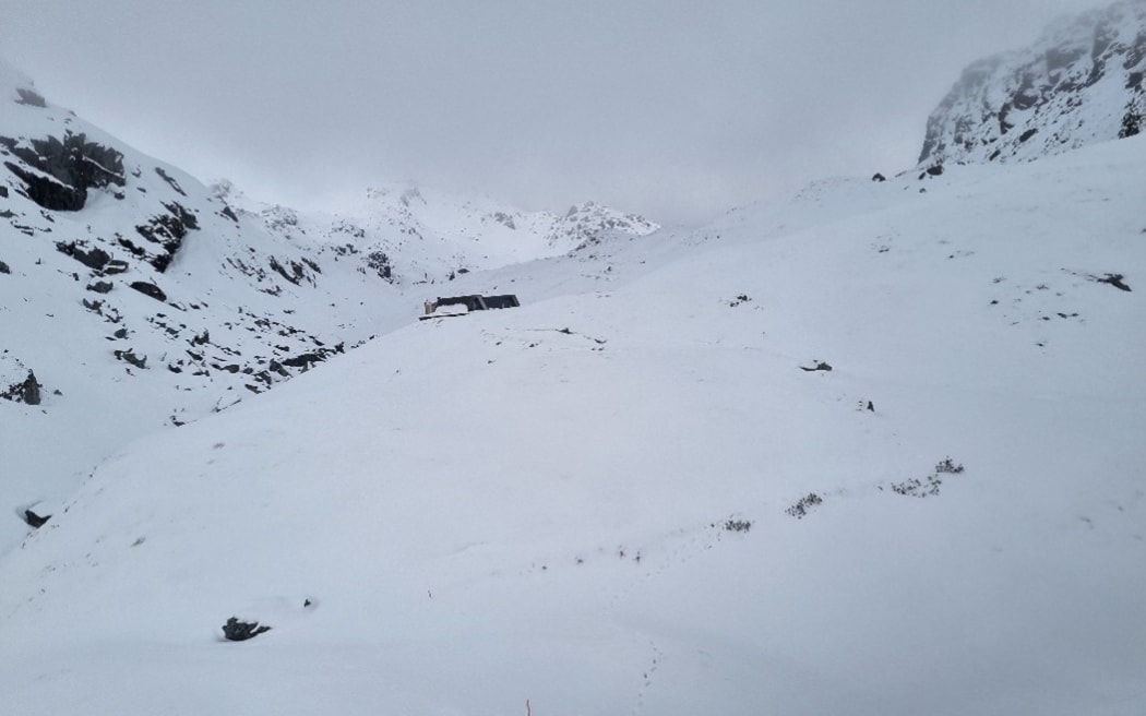 Avalanche debris on the Harris Bluffs (left). The Routeburn Track intersects this avalanche path.