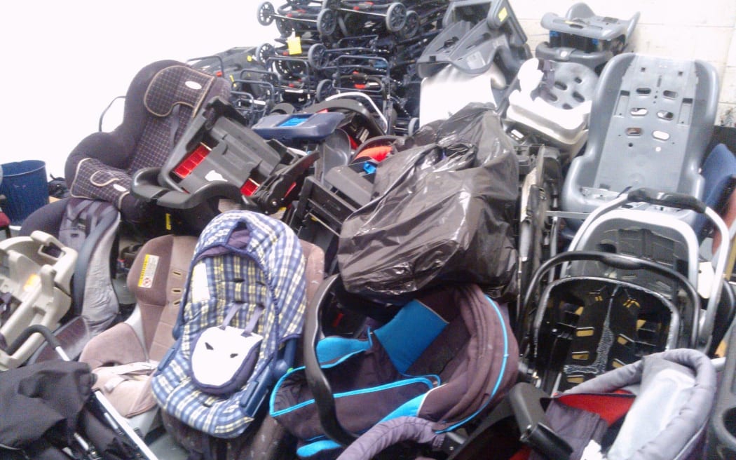 Car restraints awaiting disposal