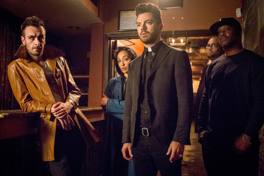 Joseph Gilgun as Cassidy, Ruth Negga as Tulip O'Hare, Dominic Cooper as Jesse Custer in Preacher