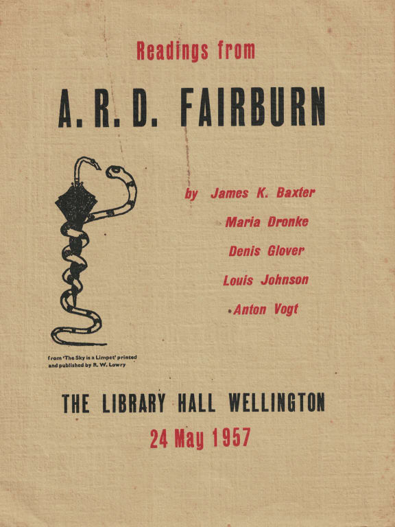 Programme for A.R.D. Fairburn memorial reading, 1957.