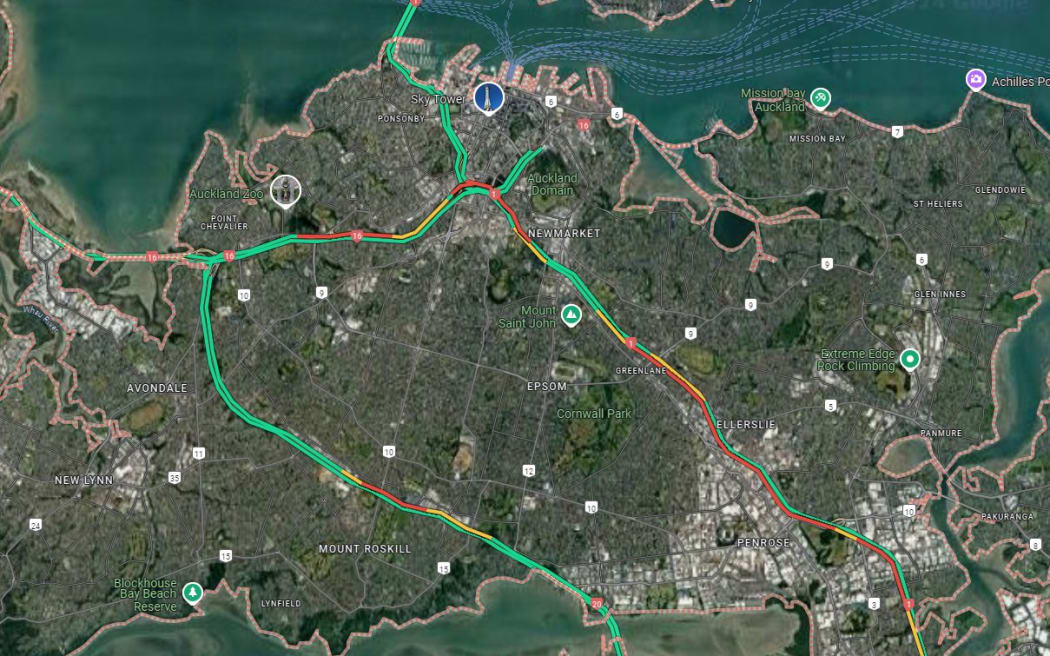 A screenshot taken from Google Maps showing busy traffic on the Southern Motorway, 16 November, 2024.