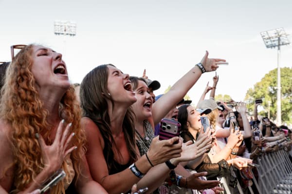 The crowd reacts to Role Model performing at Laneway Music Festival 2026.
