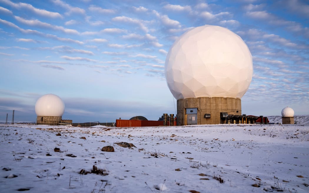 Pituffik Space Base, formerly Thule Air Base, with the domes of the Thule Tracking Station, is pictured in northern Greenland on October 4, 2023. The base changed its name in early 2023. The reason for the new name is, among other things, that the base is no longer staffed by people from the US Air Force, but instead from the US Space Force, which was established in December 2019.