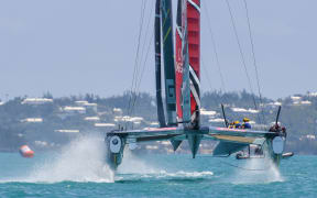 Emirates Team New Zealand skippered by Peter Burling during the Louis Vuitton Americas Cup Qualifiers, Day 4 of racing in The Great Sound of Hamilton, Bermuda on May 30th, 2017.