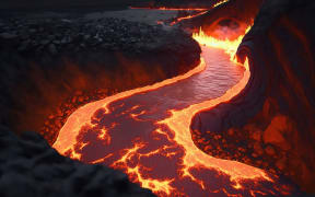 Lava flow in the crater of volcano Etna, Sicily, Italy.
