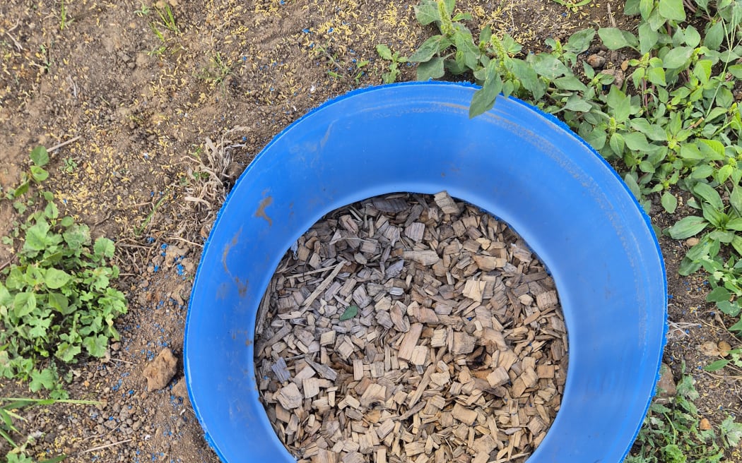Woodchips in the bioreactor will hopefully help filter out nitrates from the water.