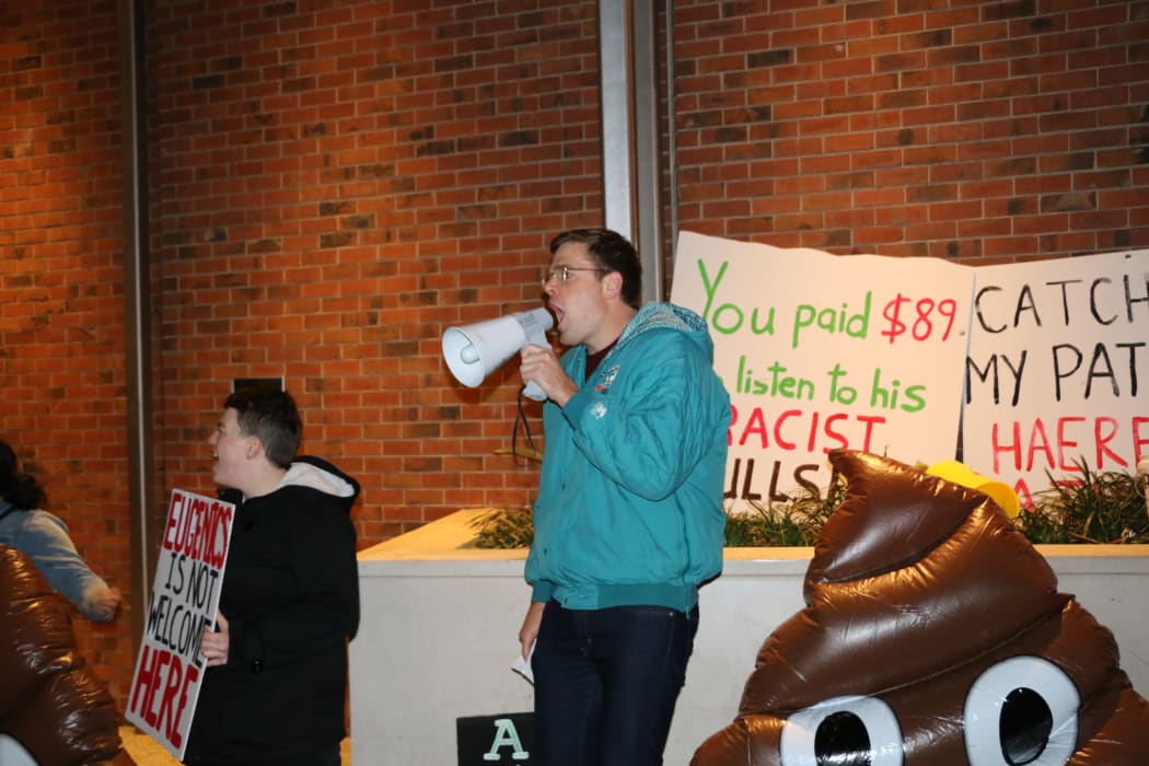 Comedian Guy Williams at the protest.