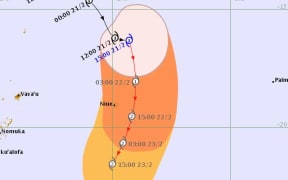 The forecast path and intensify of Cyclone Vicky on Saturday morning. It's expected to pass close to Niue.