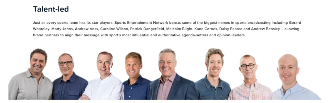 The image on SEN's website in the section about its on-air talent doesn't display much diversity.