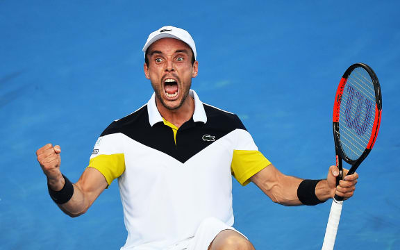 Roberto Bautista Agut (ESP) celebrates his win over Robin Haase (ESP) during the ASB Classic