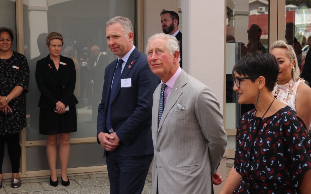Prince Charles – now King Charles III – with QRC chief executive Charlie Phillips during a visit to the Paihia campus in 2019.
